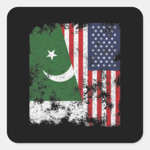 Pakistan USA Flag - Half American Square Sticker