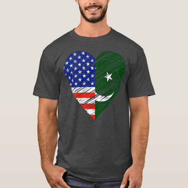 Pakistan USA Heart American Flag Pakistani Flag T-Shirt (Front)