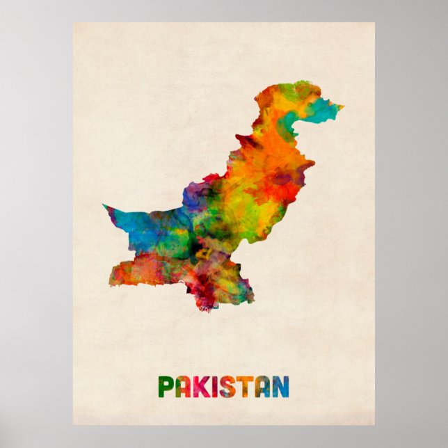Pakistan Watercolor Map Poster (Front)