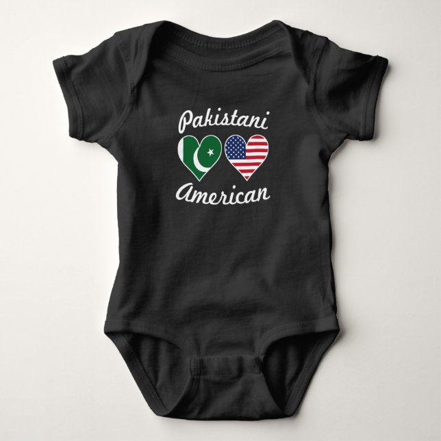 Pakistani American Flag Hearts Baby Bodysuit (Front)