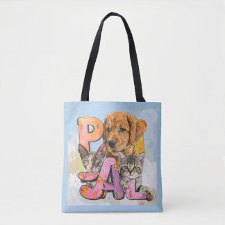 Pal Dog and Cats Plus Personalise Name Tote Bag