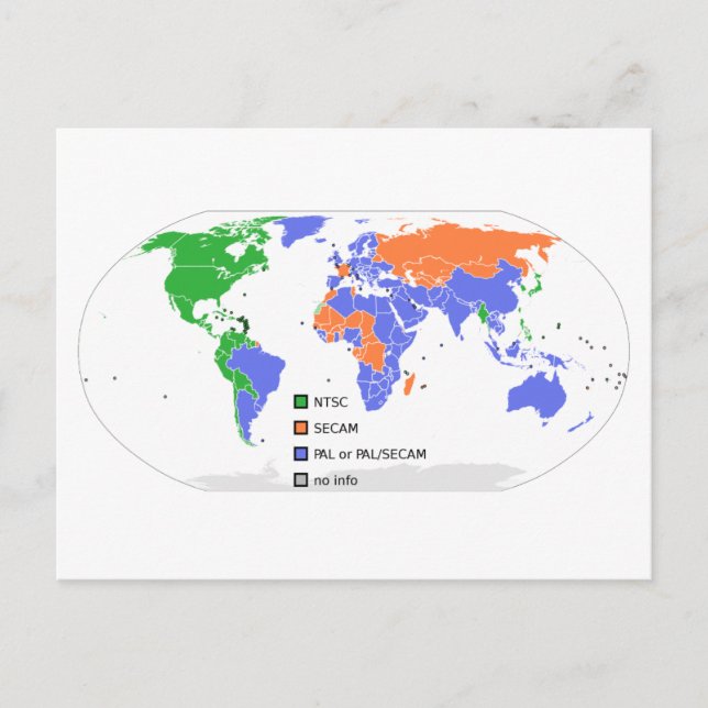 PAL NTSC SECAM TV World Map Postcard (Front)