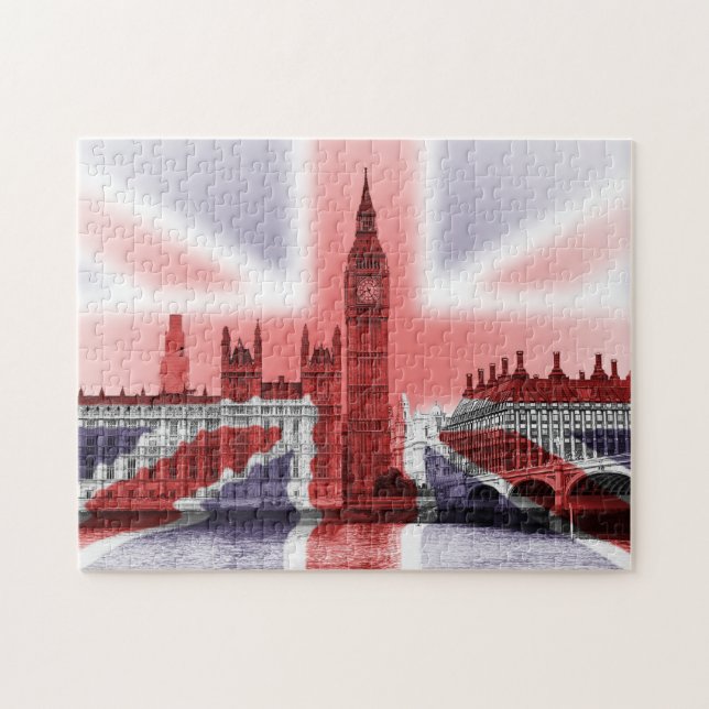 Palace of Westminster wrapped with Union Jack flag Jigsaw Puzzle (Horizontal)