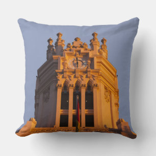 Palacio de Communicaciones, tower detail, sunset Cushion