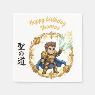 Paladin Holy Knight RPG Anime Chibi Gamer Birthday Napkin