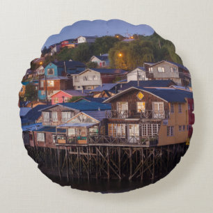 Palafito stilt houses, elevated view round cushion