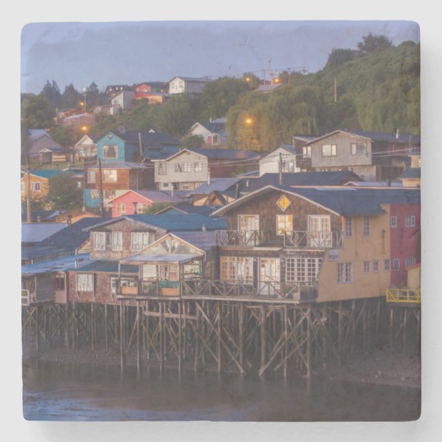 Palafito stilt houses, elevated view stone coaster (Front)