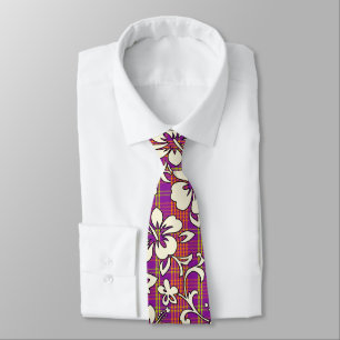 Palaka Pareau Hawaiian Check Hibiscus Print Tie
