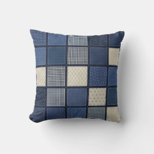 Palaka Sashiko Sampler Quilt Indigo Hawaiian Cushion