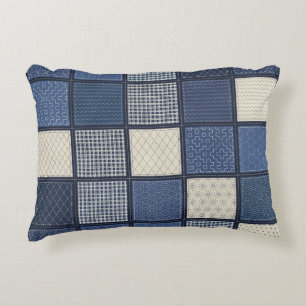 Palaka Sashiko Sampler Quilt Indigo Hawaiian Decorative Cushion