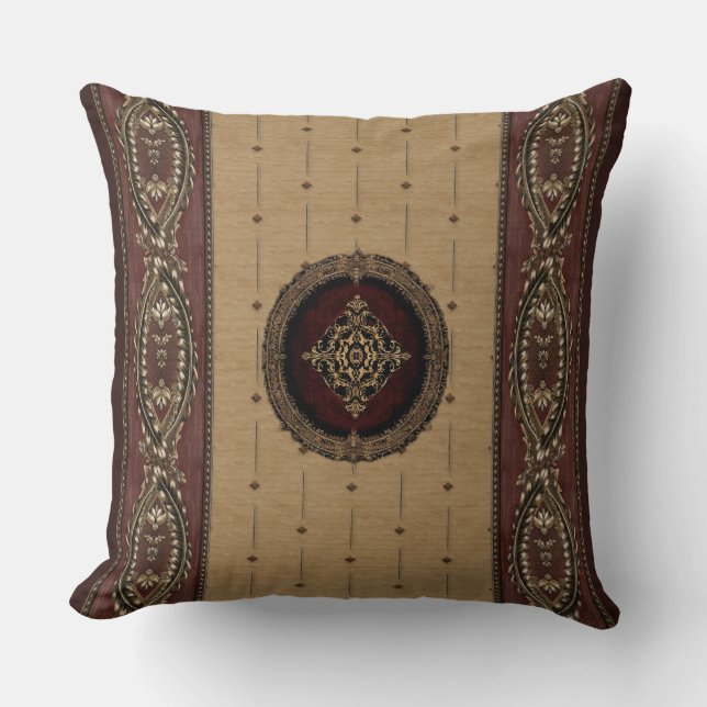 Palatial Elegance Red and Gold Throw Pillow (Front)
