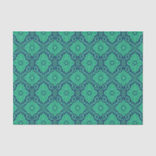 "Palatial floral" pattern in green and navy blue Tissue Paper