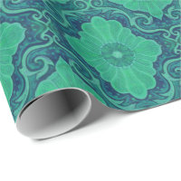 "Palatial floral" pattern in green and navy blue