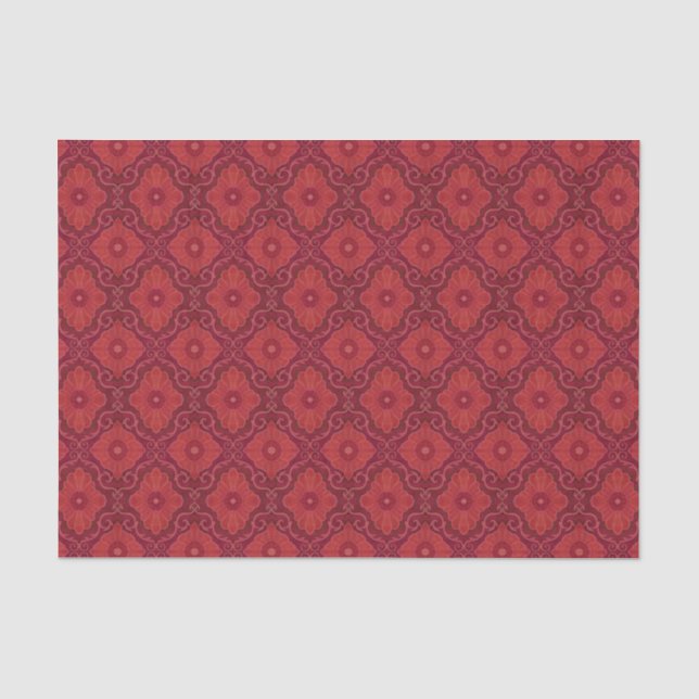 "Palatial floral" pattern in red and maroon colour Tissue Paper (Front)
