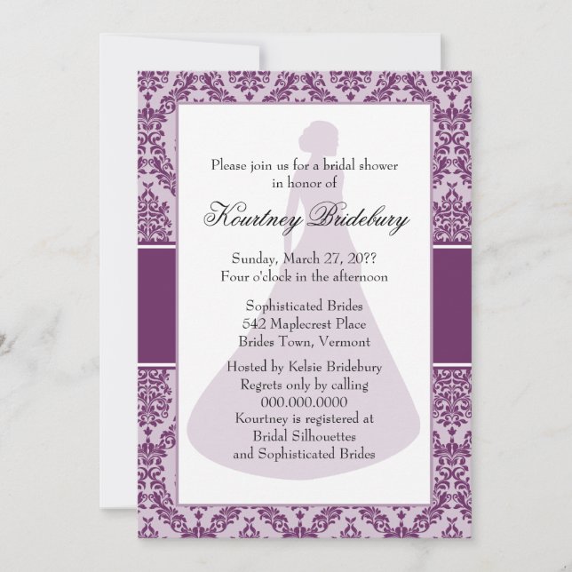 Palatinate Purple Damask Bridal Shower Invitation (Front)