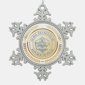 Palau Official Seal Snowflake Pewter Christmas Ornament