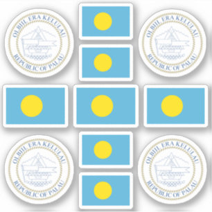 Palauan state symbols / coat of arms and flag stic
