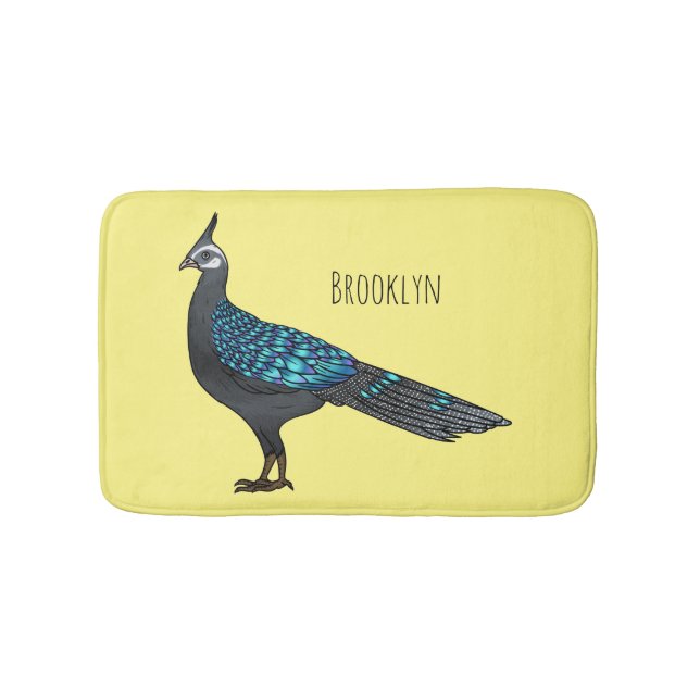 Palawan peacock pheasant bird cartoon illustration bath mat (Front)