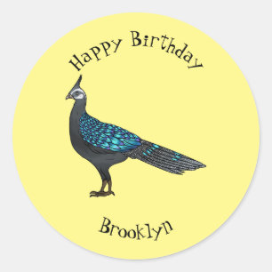 Palawan peacock pheasant bird cartoon illustration classic round sticker