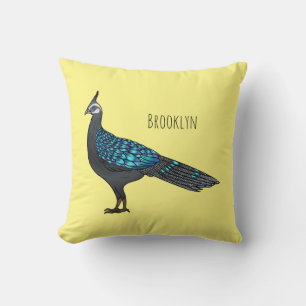 Palawan peacock pheasant bird cartoon illustration cushion