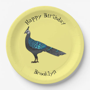Palawan peacock pheasant bird cartoon illustration paper plate