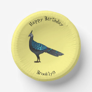 Palawan peacock pheasant bird cartoon illustration paper plate