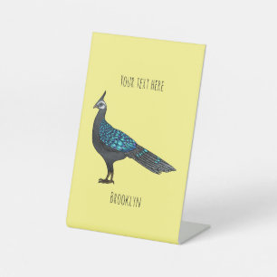 Palawan peacock pheasant bird cartoon illustration pedestal sign