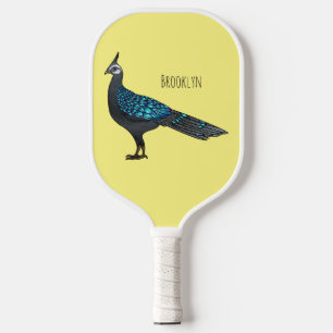 Palawan peacock pheasant bird cartoon illustration pickleball paddle