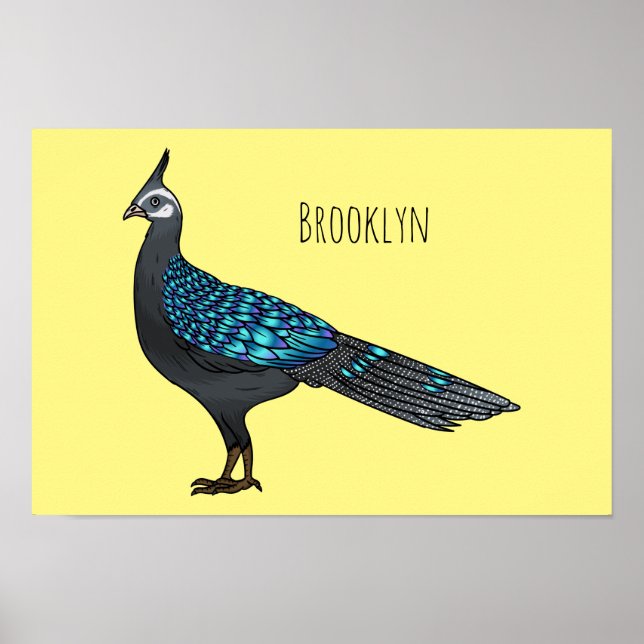 Palawan peacock pheasant bird cartoon illustration poster (Front)