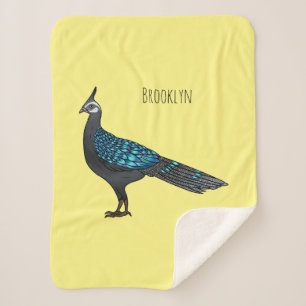 Palawan peacock pheasant bird cartoon illustration sherpa blanket