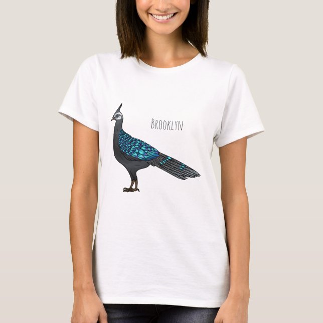 Palawan peacock pheasant bird cartoon illustration T-Shirt (Front)