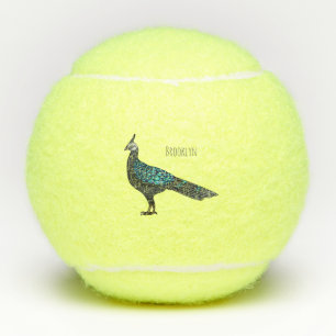 Palawan peacock pheasant bird cartoon illustration tennis balls