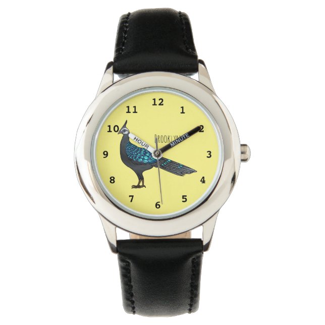 Palawan peacock pheasant bird cartoon illustration watch (Front)