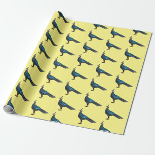 Palawan peacock pheasant bird cartoon illustration wrapping paper