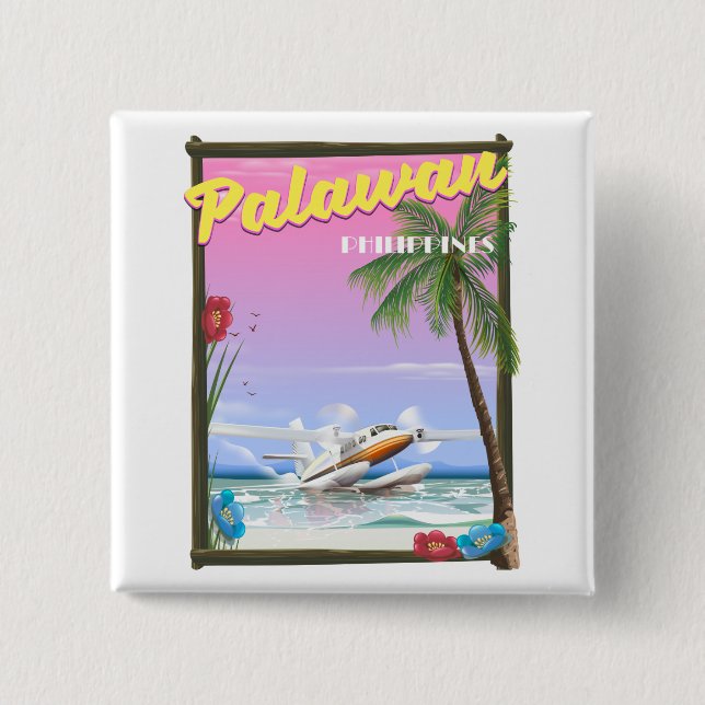 Palawan Philippines flight poster 15 Cm Square Badge (Front)
