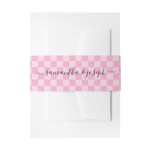 Pale and Light Pink Checkered Signature Names Invitation Belly Band