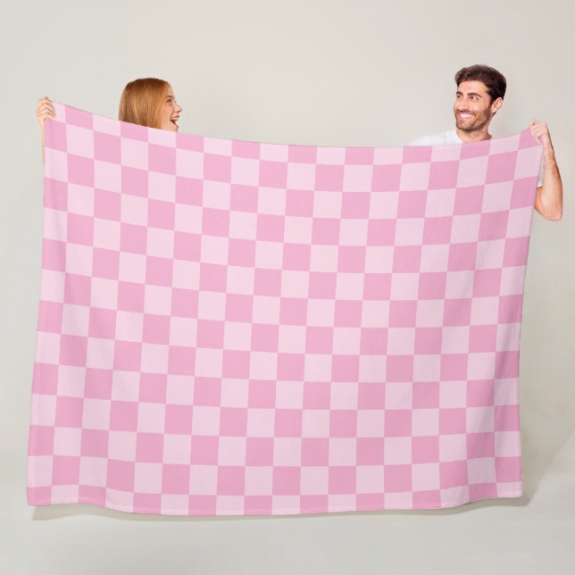 Pale and Light Pink Montone Chequered Fleece Blanket (In Situ)