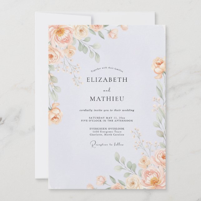 Pale Apricot Watercolor Wedding Invitation (Front)