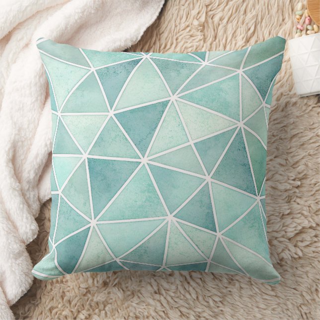 Pale Aqua Geometric Mosaic – Polygon Cushion (Blanket)