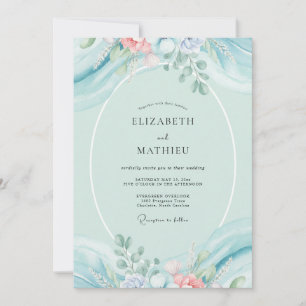 Pale Aqua Peony Wedding Invitation