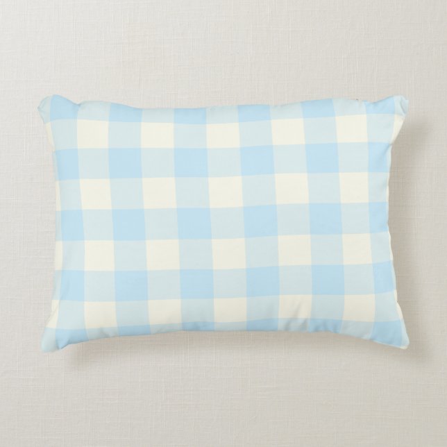 Pale Aquamarine Blue Gingham Pattern Accent Pillow (Front)