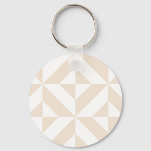 Pale Beige Geometric Deco Cube Pattern Key Ring