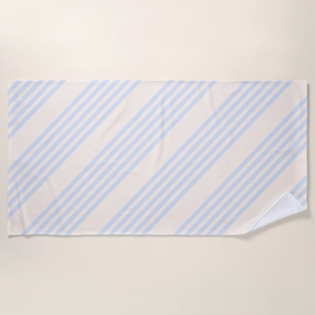 Pale blue and beige five stripes pattern beach towel (Front)