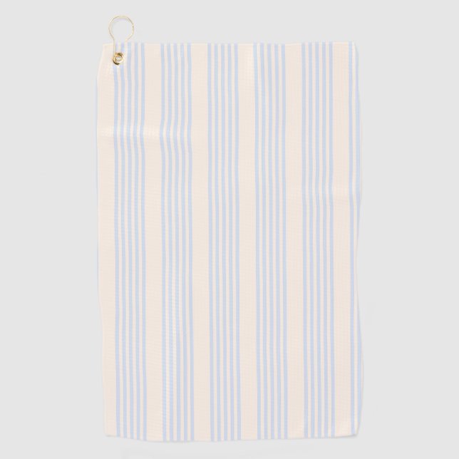 Pale blue and beige five stripes pattern golf towel (Front)