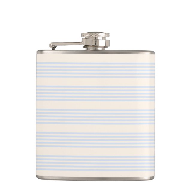 Pale blue and beige five stripes pattern hip flask (Front)