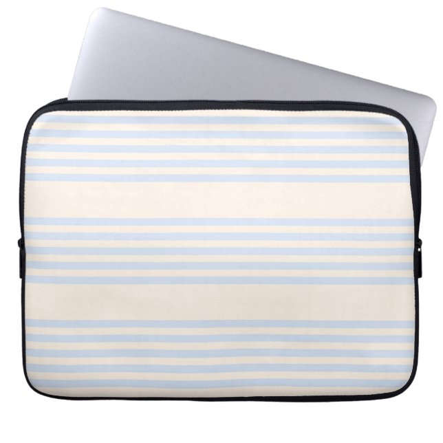 Pale blue and beige five stripes pattern laptop sleeve (Front)