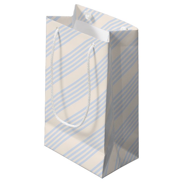 Pale blue and beige five stripes pattern small gift bag (Front Angled)