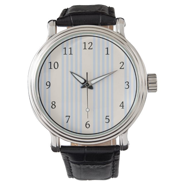 Pale blue and beige five stripes pattern watch (Front)