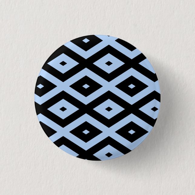 Pale blue and black diamond pattern 3 cm round badge (Front)