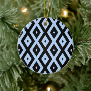 Pale blue and black diamond pattern ceramic tree decoration